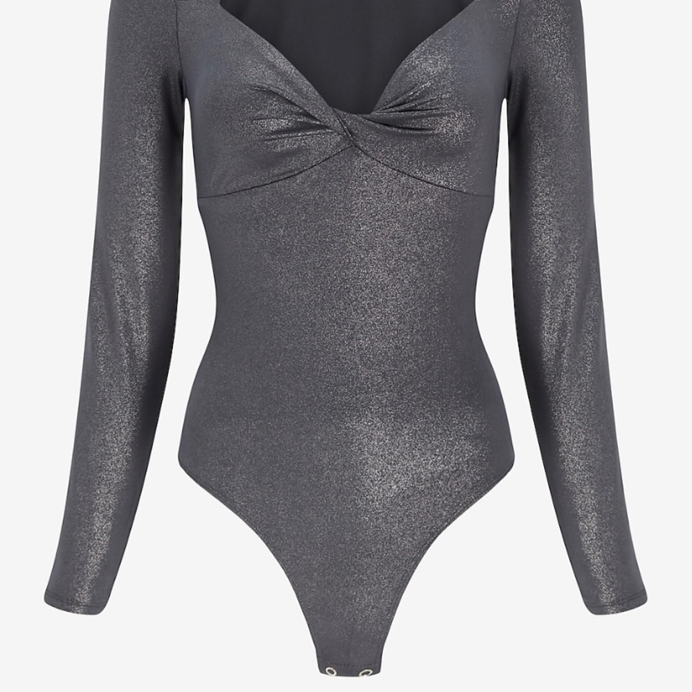 Express Body Contour Metallic Twist Front Thong Bodysuit NWT